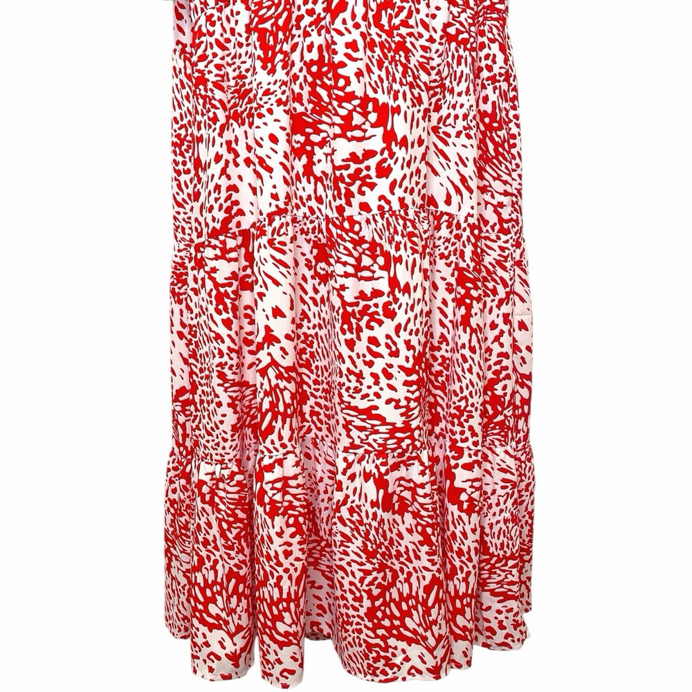 Jodifl Womens Large Animal Print Dress V Neck Pockets Lined Red White NWT - Picture 3 of 14